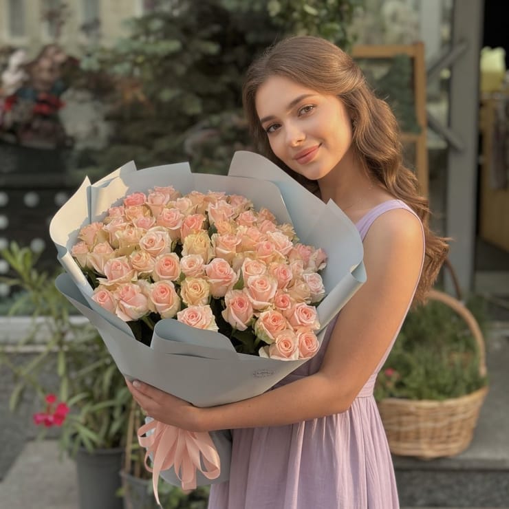51 кремова троянда – доставка цветов в Мішкольц