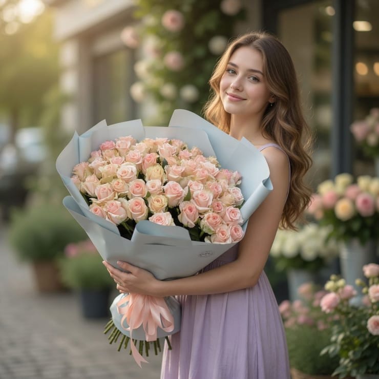 51 кремова троянда – доставка цветов в Мішкольц