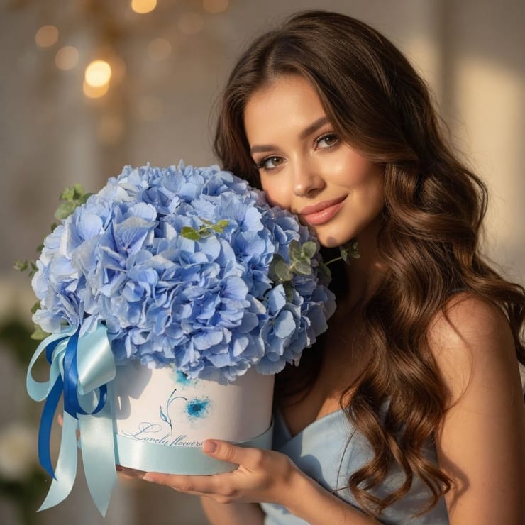 Blue hydrangea in a box 3pcs – доставка цветов в Hawaii
