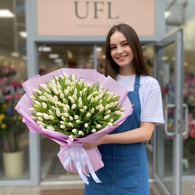 151 white tulips – flower delivery in Farnam
