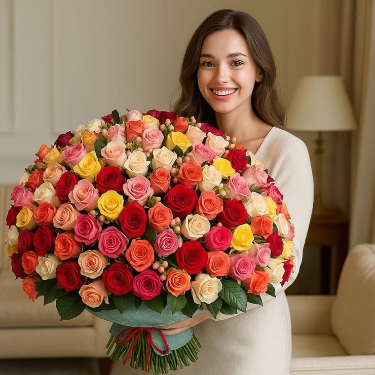 Великий букет різнокольорових троянд – доставка квітів у Дублін