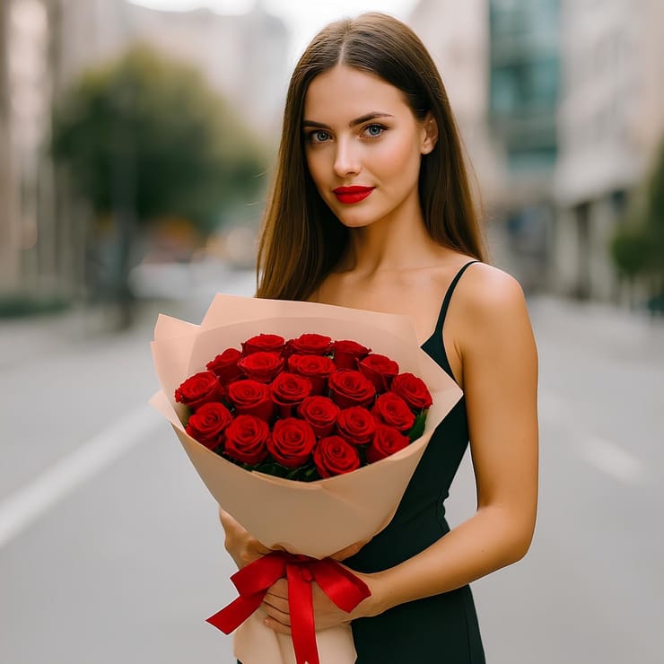 Букет 21 червона троянда – доставка квітів у Новоселівка