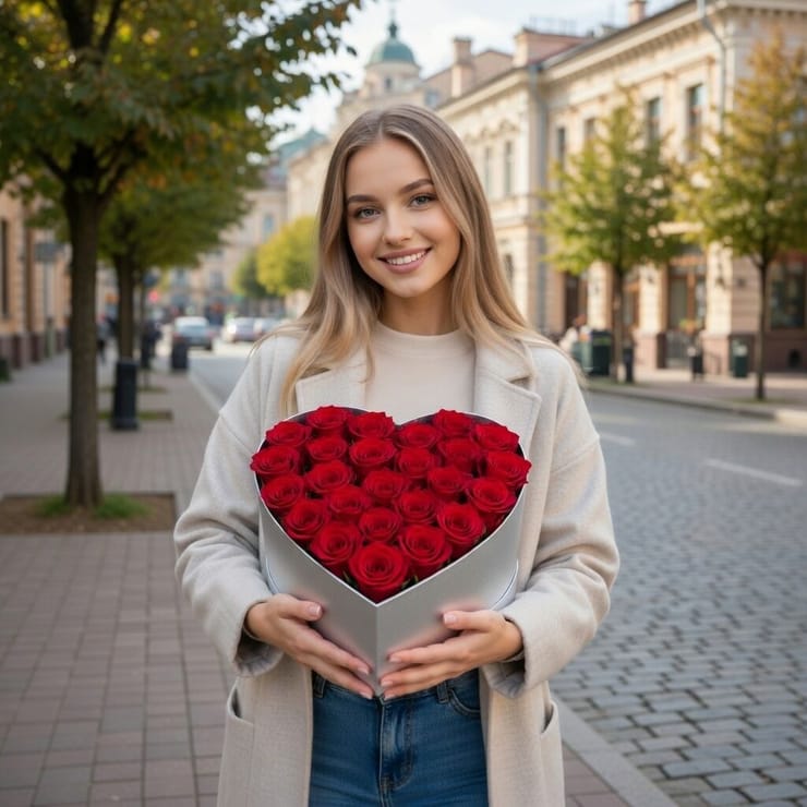 Букет квітів Знаки кохання 25 троянд – доставка квітів у Чене-Боугеріес