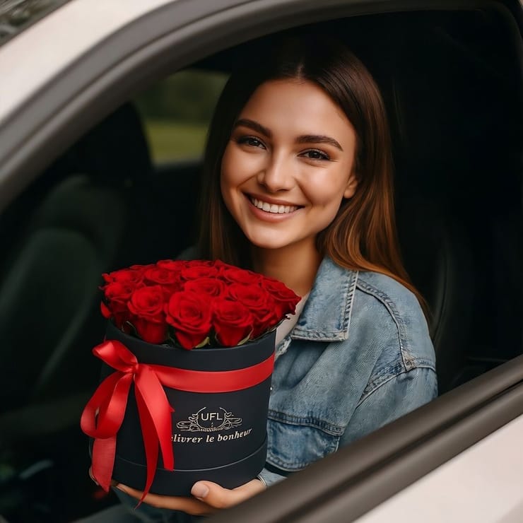 Червоні троянди в коробці 23 шт – доставка квітів у Київ