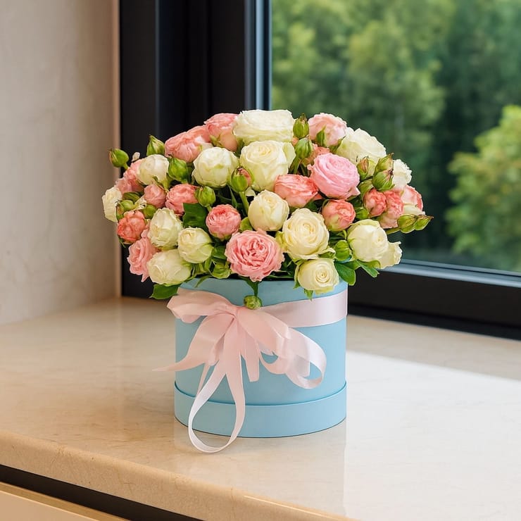 Spray roses in a box – flower delivery in Kirovsk (Ukraine)