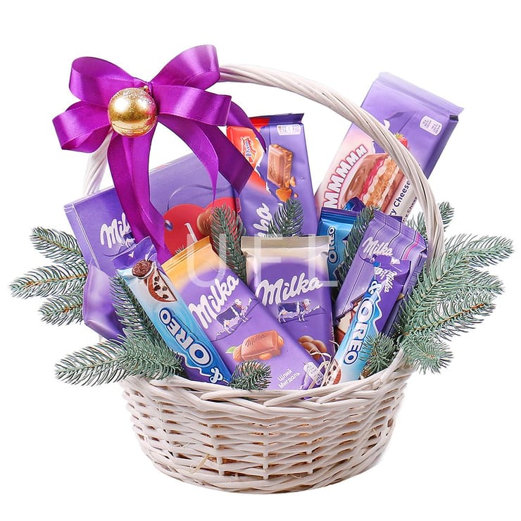 New Year basket Milka – flower delivery in Zolotoe