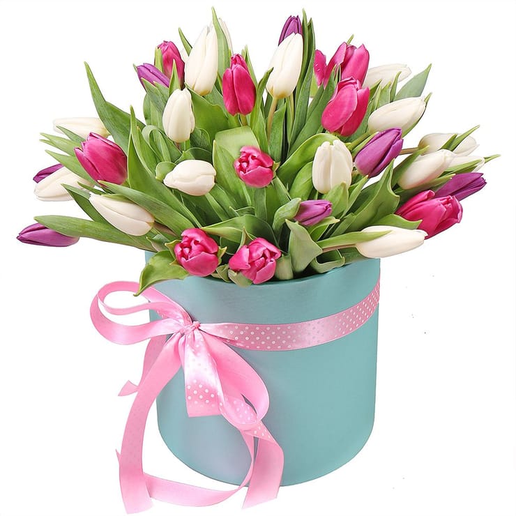 Тюльпани в коробці 31 шт – доставка квітів у Пуховка