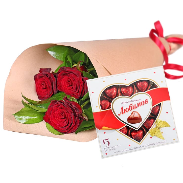 3 roses + chocolates, Zhitomir