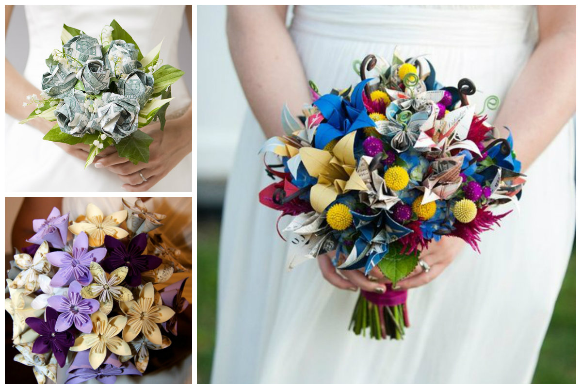 Paper bouquets: pages of book and money Paper bouquets: pages of book and money