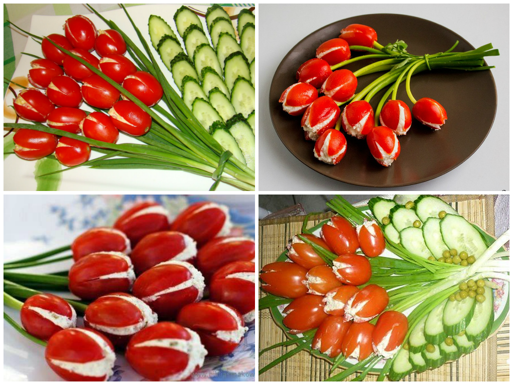 Съедобный букет тюльпанов Салат в виде тюльпанов фото