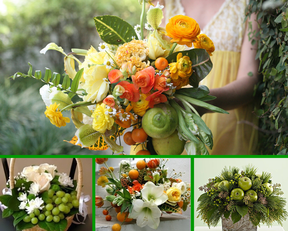 Фрукты в цветочных композициях