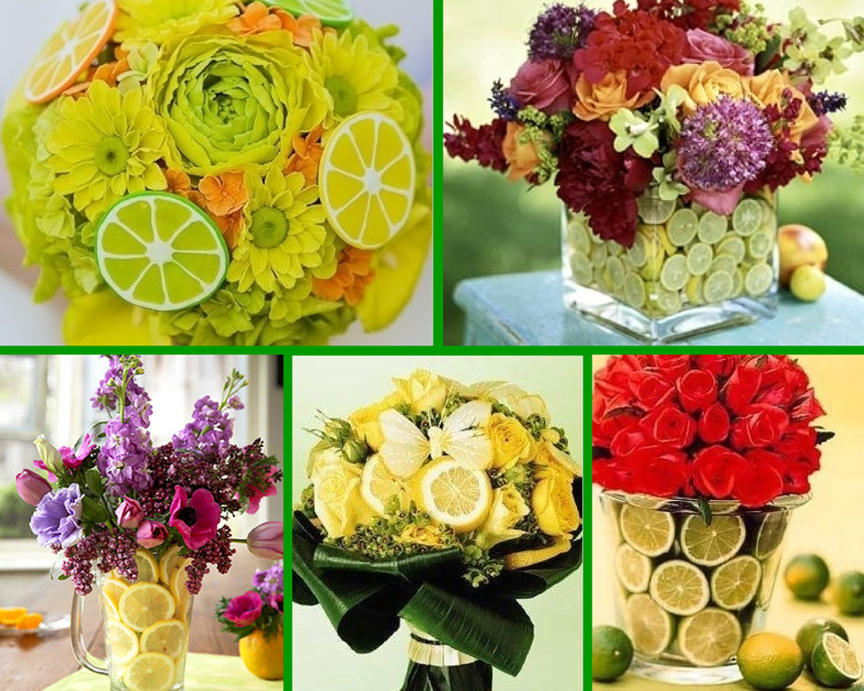 Фрукты в цветочных композициях