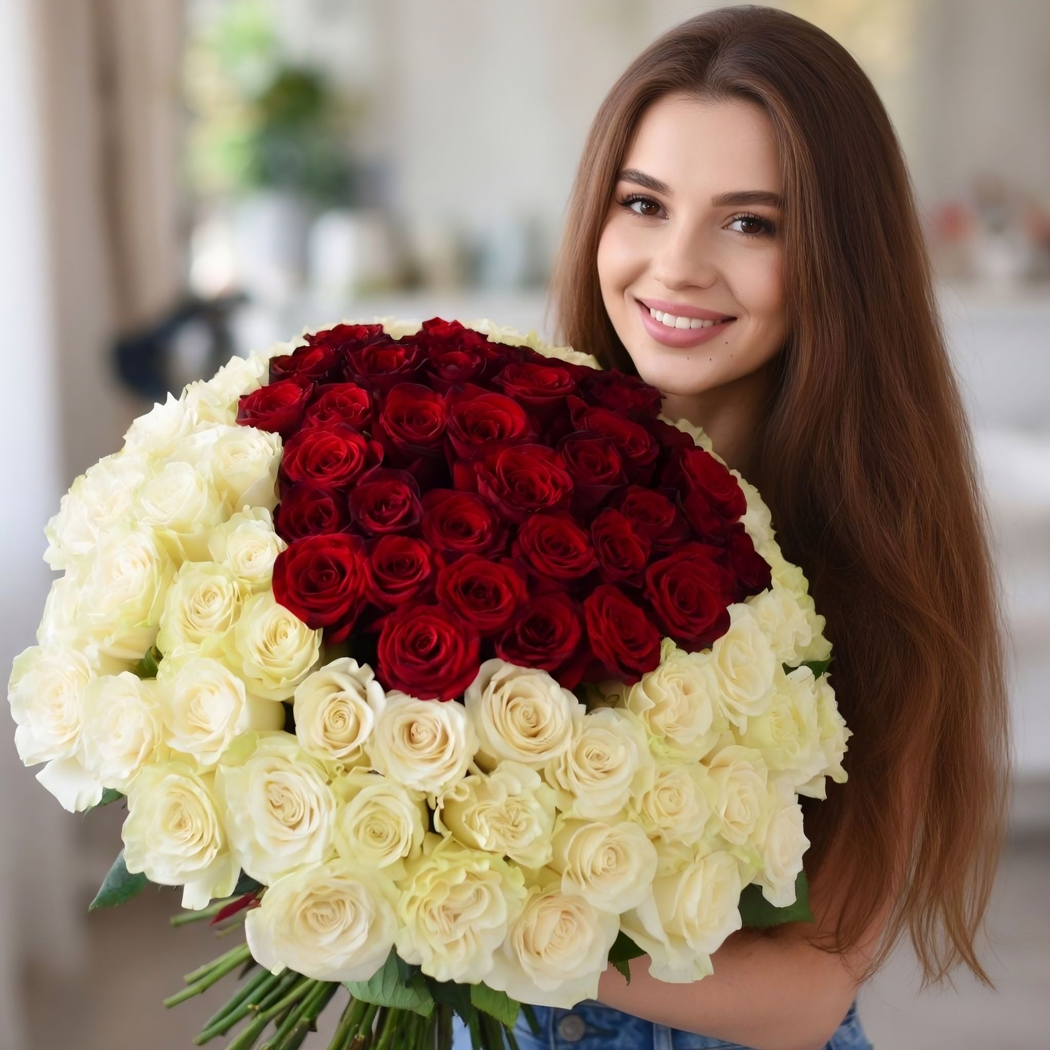 101 красная и белая роза Королевский, Самарканд